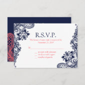 Cartes de réponse Mariage de dentelle de marine et (Devant / Derrière)