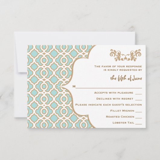 Cartes de réponse Mariage Eggshell Blue Gold Maroc (Devant)