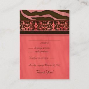 Cartes de réponse Mariage élégant Zebra Damask CB