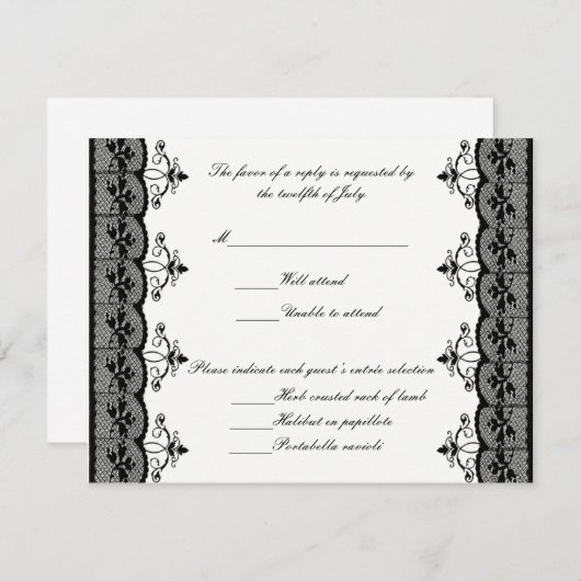 Cartes de réponse Mariage en dentelle noire (Devant / Derrière)