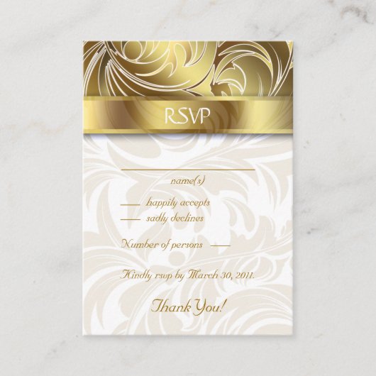 Cartes de réponse mariage Floral Leaf Gold (Devant)