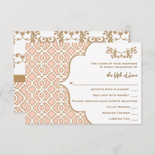 Cartes de réponse Mariage Marocaines en or rose (Devant / Derrière)