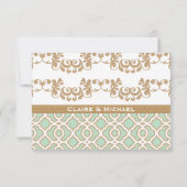 Cartes de réponse Mariage Mint Green Gold Marocain (Dos)