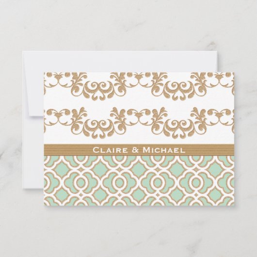 Cartes de réponse Mariage Mint Green Gold Marocain (Dos)