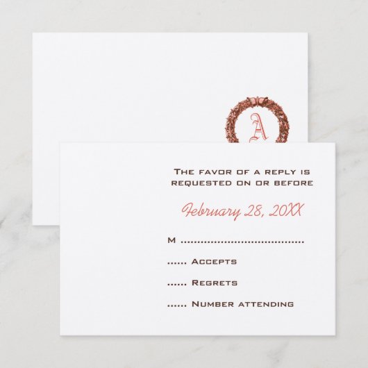 Cartes de réponse Mariage monogrammes de couronne (Devant / Derrière)