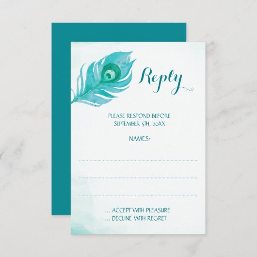 Cartes de réponse Mariage Peacock Plume (Devant / Derrière)