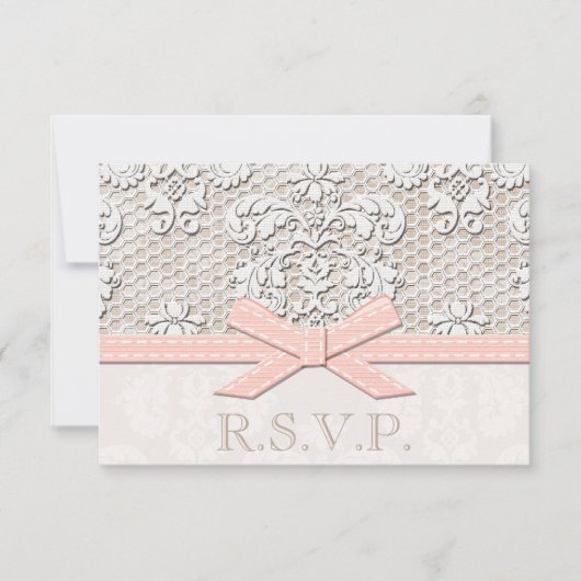 Cartes de réponse Mariage RSVP en dentelle rose an (Devant)