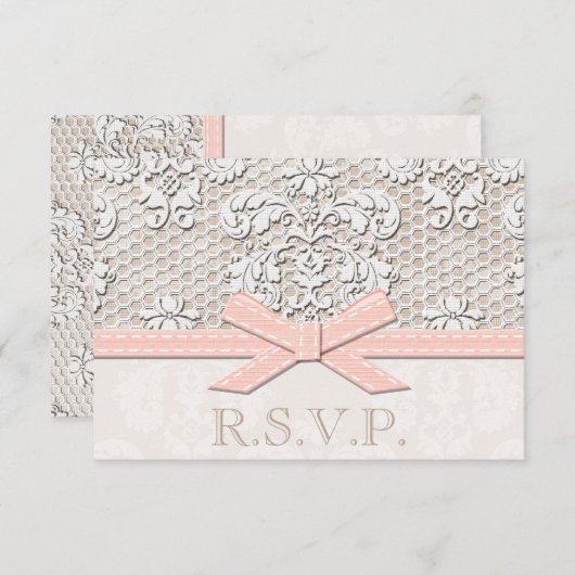 Cartes de réponse Mariage RSVP en dentelle rose an (Devant / Derrière)