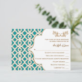 Cartes de réponse Mariage turquoise et Gold Maroca (Debout devant)