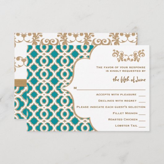 Cartes de réponse Mariage turquoise et Gold Maroca (Devant / Derrière)