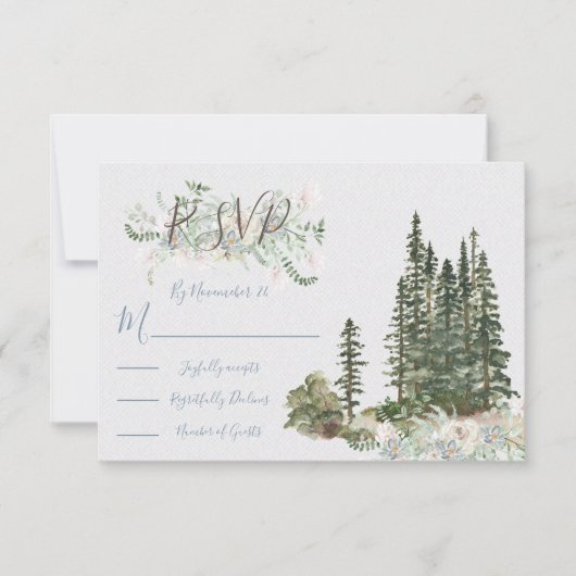Cartes de réponse Mariage Watercolor Woodland RSVP (Devant)