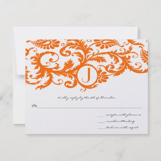 Cartes de réponse Orange Funky Damask (Dos)