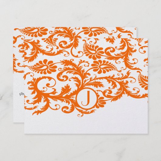 Cartes de réponse Orange Funky Damask (Devant / Derrière)
