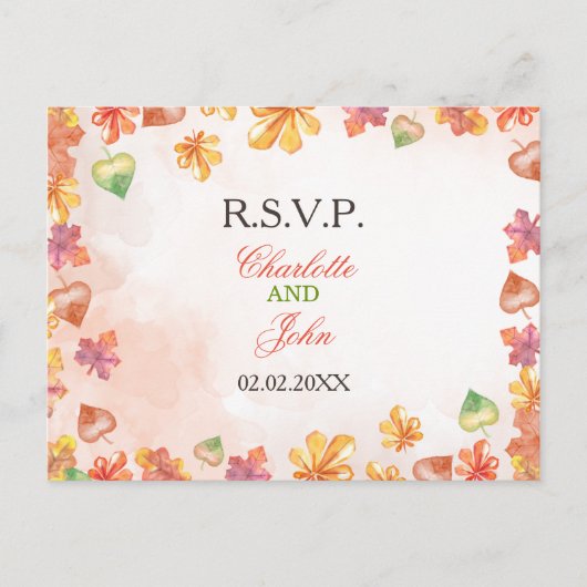 Cartes de réponse pour mariage d'automne à l'aquar (Devant)
