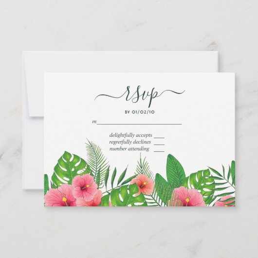 Cartes de réponse pour mariage de plage aux feuill (Devant)