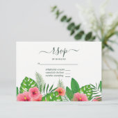 Cartes de réponse pour mariage de plage aux feuill (Debout devant)