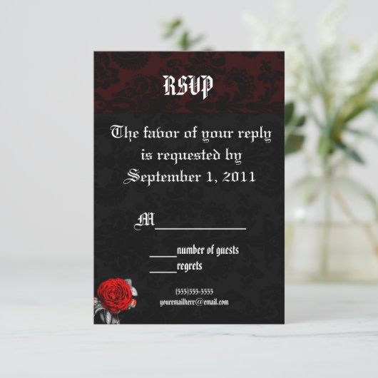 Cartes de réponse pour mariage gothique avec damas (Debout devant)