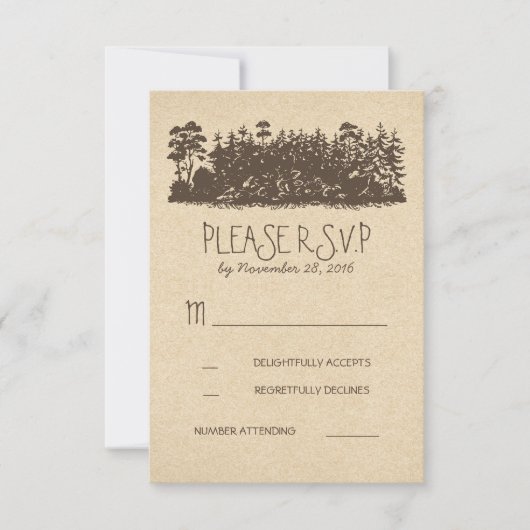 Cartes de réponse pour mariage rustique en forêt (Devant)