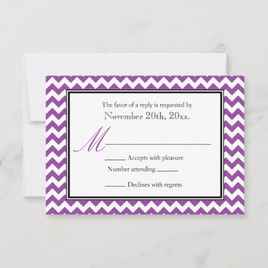 Cartes de réponse RSVP blanc et violet Chevron (Devant)