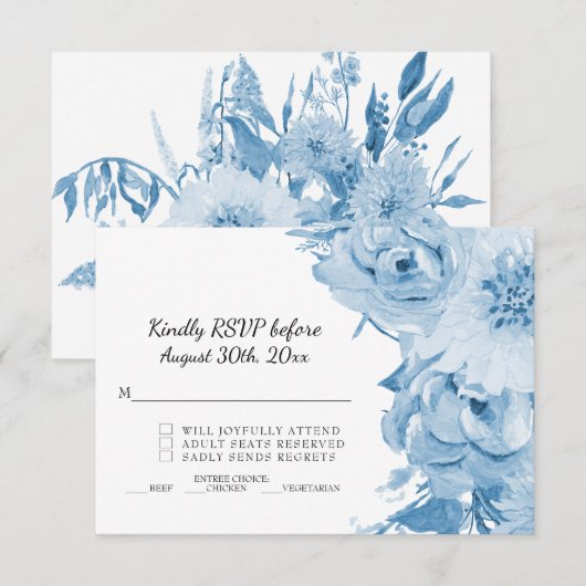 Cartes de réponse RSVP bleu clair et blanc avec mo (Devant / Derrière)