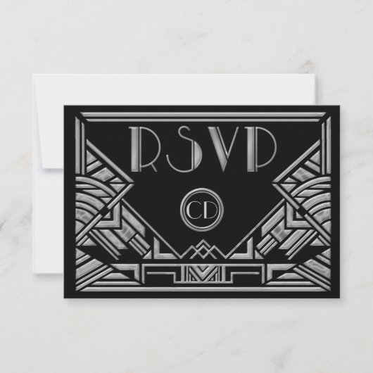 Cartes de réponse RSVP de mariage de style Gatsby  (Devant)