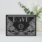 Cartes de réponse RSVP de mariage de style Gatsby  (Debout devant)