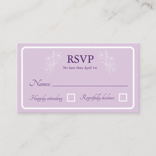 Cartes de réponse RSVP de mariage floral simple (Devant)