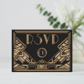 Cartes de réponse RSVP de mariage style Gatsby Art (Debout devant)