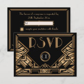 Cartes de réponse RSVP de mariage style Gatsby Art (Devant / Derrière)