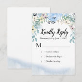 Cartes de réponse RSVP Floral à aquarelle bleue (Devant / Derrière)