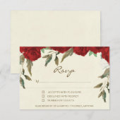 Cartes de réponse RSVP florales en roses rouges et (Devant / Derrière)