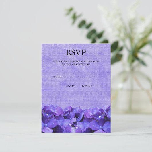 Cartes de réponse RSVP Hydrangea violet (Debout devant)