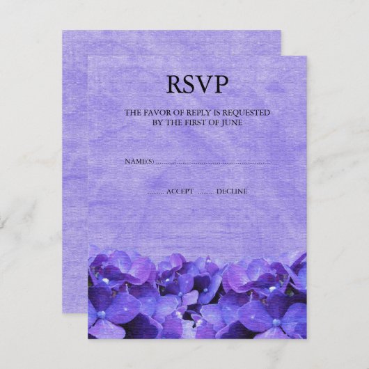 Cartes de réponse RSVP Hydrangea violet (Devant / Derrière)