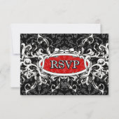 Cartes de réponse RSVP Mariage damassé en noir et  (Dos)