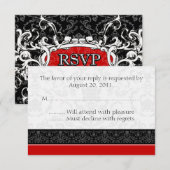 Cartes de réponse RSVP Mariage damassé en noir et  (Devant / Derrière)