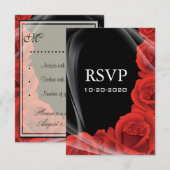 Cartes de réponse RSVP Noir & Rouge Rose Wedding (Devant / Derrière)