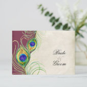 Cartes de réponse RSVP Peacock Feathers (Debout devant)