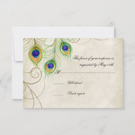 Cartes de réponse RSVP Peacock Feathers (Dos)