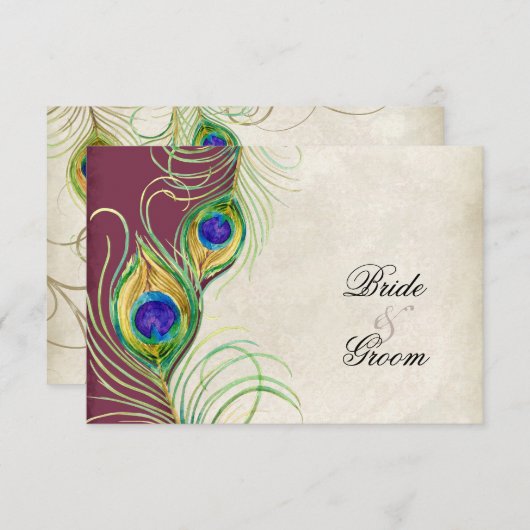 Cartes de réponse RSVP Peacock Feathers (Devant / Derrière)