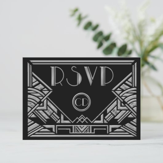 Cartes de réponse RSVP pour mariage de style Gatsb (Debout devant)