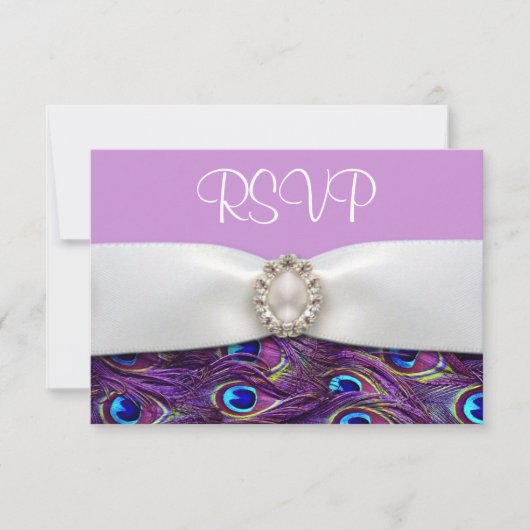 Cartes de réponse RSVP pour mariage Purple Peacock (Devant)