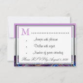Cartes de réponse RSVP pour mariage Purple Peacock (Dos)