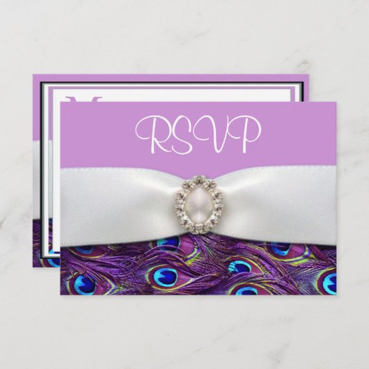 Cartes de réponse RSVP pour mariage Purple Peacock (Devant / Derrière)