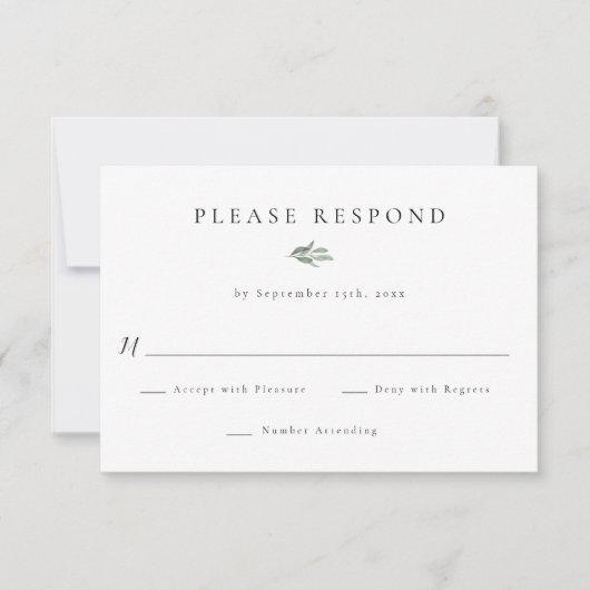 Cartes de réponse RSVP pour mariage vert simple (Devant)
