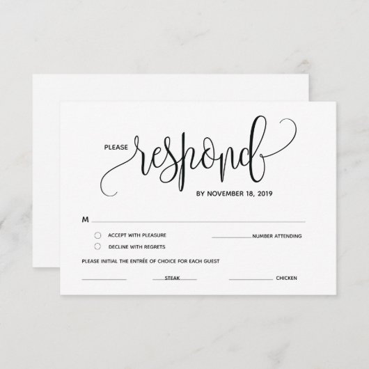 Cartes de réponse RSVP, Réponse, Enclosure de répo (Devant / Derrière)