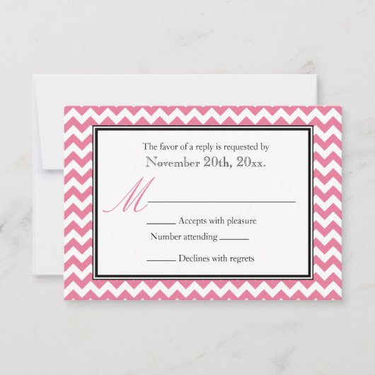 Cartes de réponse RSVP rose et blanc Chevron (Devant)