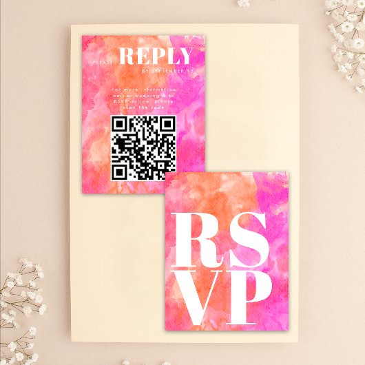 Cartes de réponse RSVP rose et orange pour QR Code