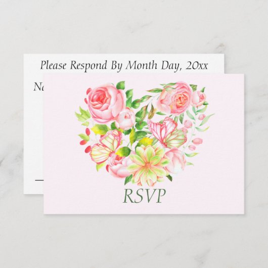 Cartes de réponse RSVP Rose Rose Douce (Devant / Derrière)