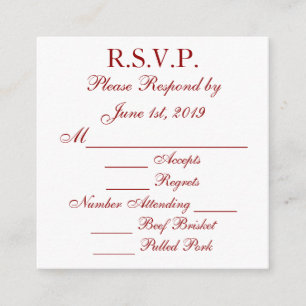 Cartes de réponse RSVP Rouge foncé et Blanc