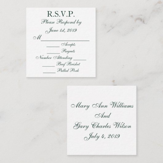 Cartes de réponse RSVP vert et blanc Baylor (Devant / Derrière)